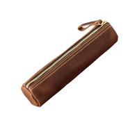 Gissroys Genuine Leather Pencil Case with Zip Spacious Storage Compartment for School Office Business Essential Leather Bags, brown