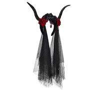 Gissroys Gothic Sheep Horn Headband Flower Decor Forests Animal Photography Props Devil Cosplays Costumes Halloween Hair Hoop Gothic Sheep Horns Devil Horns Black Halloween Dress Cosplays Women
