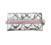 Gissroys High Capacity Pen Bag Bowknot Print Pencil Case Metallic Colour Bag Portable Organiser Travel Make Up Bag Heart Pattern Pens Bag, silver, A