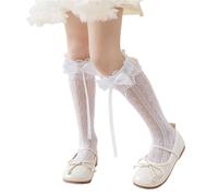 Gissroys Knee Socks for Small Student Student Bowknot Ribbon Thigh High Stockings Comfortable, White, One Size
