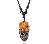 Gissroys Men's Skull Pendant Necklace Vintage Resin Punk Sweater Chain Halloween Accessories Adjustable Wax Cord Skeleton Necklaces Adjustable Necklace Cable, one size, As described, As described