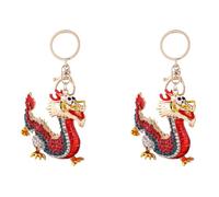 Gissroys Pack of 2 Elegant Chinese Dragon Key Chains Sparkling Rhinestone Zodiacs Key Ring for Handbags Party Decoration Couple Dragon Keychains
