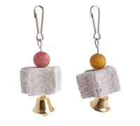 Gissroys Parrot Chew Toy Stone Grinding Teeth Block Mineral Rock Chew Toy with Bells for Parrots for Small Parrots Large Birds