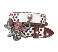 Gissroys Punk Pirate Buckle Belt for Trousers Rhinestone Studded Belt for Jeans Street Dance Women Men Unisex Waist Accessories Waist Jeans Trousers, White, M