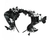 Gissroys Refined Sheephorn Headband Mysterious Rose Design for Halloween Event Music Festivals and Fashion Outfits Polyester Plastic Gothic Hairband