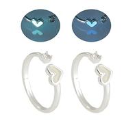 Gissroys Set of 2 Luminous Hearts Adjustable Open Rings Engagement Y2k Adjustable Alloy Material Aesthetic Jewellery Rings