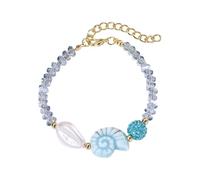 Gissroys Stylish Adjustable Sea Theme Bracelet Ceramic Starfish Snow Pendant Crystals Pearl Necklace Daily Wear Unique, one size, As described
