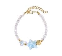 Gissroys Stylish Adjustable Sea Theme Bracelet Ceramic Starfish Snow Pendant Crystals Pearl Necklace Daily Wear Unique, one size, As described