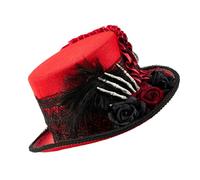 Gissroys Unisex Punk Accessory Top Wool Magic Hat with Dark Series Rose Flowers and Lace Design for Cocktail Party Steampunk Festival Accessory