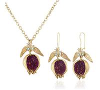Gissroys Vintage Fruit Red Pomegranate Pendant Earrings Necklace Pomegranate Jewelry Set Women Female Party Earrings For Women Silver
