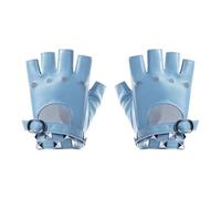 Gissroys Women's Fingerless Gloves Made of Black PU Leather Punk Style for Half Finger Comfort for Motorcycling Cosplay Halloween and Music Festivals, light blue, One Size