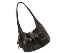 Gissroys Women's PU Leather Shoulder Bag Folding Dumpling Bag Retro Armpit Handbag Shopping Dating Female Armpit Leather Dumpling For Women Trend Armpit Retro Shoulder Handbag, black, Einheitsgröße