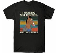 Gisyygg Rare BoJack Horseman I Have No Self Control and I Hate T-Shirt Mens Black Size L