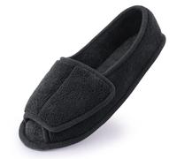 Git-up Diabetic Slippers for Women Memory Foam Arthritis Edema Adjustable Open Toe Swollen Feet Slippers Bedroom House Indoor Outdoor Shoes with Rubber Sole UK5 Black