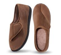 Git-up Diabetic Slippers Shoes for Men Arthritis Edema Adjustable Closure Toe Swollen Feet Slippers Memory Foam Comfy Bedroom House Indoor Outdoor Shoes, Chocolate UK/11