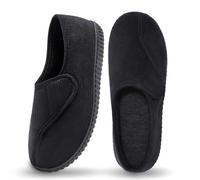 Git-up Diabetic Slippers Shoes for Men Arthritis Edema Adjustable Closure Toe Swollen Feet Slippers Memory Foam Comfy Bedroom House Indoor Outdoor Shoes, Black UK/7