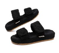 Git-up Ladies Arch Support Slippers with Adjustable Double Hook & Loop Closure, Durable EVA Sole for Indoor/Outdoor, BLACK UK 3-4
