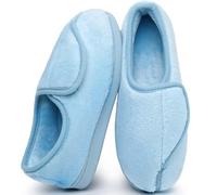 Git-up Ladies Diabetic Slippers Arthritis Edema Memory Foam Adjustable Closed Toe Swollen Feet Slippers Comfortable House Indoor Outdoor Shoes with Rubber Sole, Blue UK/8