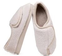 Git-up Ladies Diabetic Slippers Arthritis Edema Memory Foam Adjustable Closed Toe Swollen Feet Slippers Comfortable House Indoor Outdoor Shoes with Rubber Sole, WHITE UK8