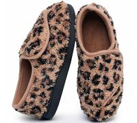 Git-up Ladies Diabetic Slippers Arthritis Edema Memory Foam Adjustable Closed Toe Swollen Feet Slippers Comfortable House Indoor Outdoor Shoes with Rubber Sole, LEOPARDBROWN UK7.5