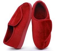 Git-up Ladies Diabetic Slippers Arthritis Edema Memory Foam Adjustable Closed Toe Swollen Feet Slippers Comfortable House Indoor Outdoor Shoes with Rubber Sole Red UK/8 US 10