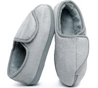 Git-up Ladies Diabetic Slippers Arthritis Edema Memory Foam Adjustable Closed Toe Swollen Feet Slippers Comfortable House Indoor Outdoor Shoes with Rubber Sole, Gray UK/9