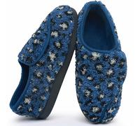 Git-up Ladies Diabetic Slippers Arthritis Edema Memory Foam Adjustable Closed Toe Swollen Feet Slippers Comfortable House Indoor Outdoor Shoes with Rubber Sole UK8 BLUE LEOPARD