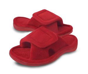 Git-up Ladies Memory Foam Slippers with Arch Support Adjustable Hook and Loop Women Slippers Diabetic Open Toe Soft Bedroom House Slippers for Indoor Outdoor Shoes RED UK4.5/5.5 US6.5/7.5