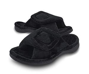 Git-up Ladies Memory Foam Slippers with Arch Support, Adjustable Hook and Loop Women's Diabetic Open Toe Soft Bedroom House Slippers for Indoor Outdoor Shoes BLK UK9/10 US11/12