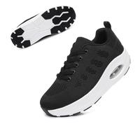 Git-up Women's Breathable Mesh Walking Shoes with Lace up Closure, Lightweight Air Cushion Sneaker for Gym, Fitness, Jogging, 2088-Black 39