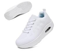 Git-up Women's Breathable Mesh Walking Shoes with Lace up Closure, Lightweight Air Cushion Sneaker for Gym, Fitness, Jogging, 2088-White 39