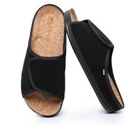 Git-up Women's Cork Footbed Sandals with Hook and Loop Closure, Suede Open Toe Arch Support Slippers, PU Sole Non Slip Indoor/Outdoor, Black 5