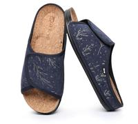 Git-up Women's Cork Footbed Sandals with Hook and Loop Closure, Suede Open Toe Arch Support Slippers, PU Sole Non Slip Indoor/Outdoor, Blue 5