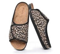 Git-up Women's Cork Footbed Sandals with Hook and Loop Closure, Suede Open Toe Arch Support Slippers, PU Sole Non Slip Indoor/Outdoor, Leopard 6