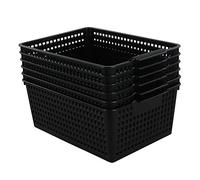 Gitany 6 Pack Large Storage Baskets, Black Plastic Storage Basket Set