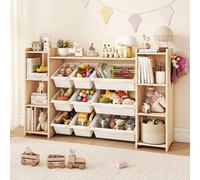 GITAWUSA Toy Storage Organizer, Kids Bookcase with 6 Shelves, 9 Toy Bins & 6 Hooks | Toy Shelf, Storage Bin Unit, Toy Box for Playroom, Nursery, Bedroom, Toddler Room | Wood & White
