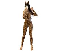 GITDOT Women Shiny PVC Patent Leather Jumpsuit Leopard print Catsuit Full Body bodysuit Wet Look Club Wear Zippered crotch (M)