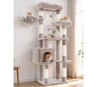 Gitelsnour Cat Tree for Indoor Cats, 55.1 inch Cat Tower with 7 Sisal Scratching Posts, Multi-Level Cat Condo wit Large Play Platform Furry Ball, Cat Cave, 2 Padded Perches, Basket, Mushroom GCT013MU