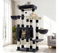 Gitelsnour Cat Tree for Indoor Cats Large Adult, Heavy Duty Cat Tree for Large Cats 20 lbs+, Cat Condo with Big Wooden Perch, Cat Tower with 14 Scratching Posts, Hammock, Smoky Gray GCT023G