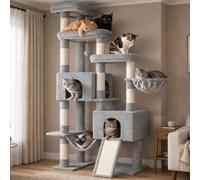 Gitelsnour Cat Tree, Heavy-Duty 72'' Tall Cat Tower for Large Cats, GCT802W | Cat House with 3 Large Platforms, 2 Big Condos for Indoor Cats, Sisal Scratching Board, Hammock, Basket，Light Gray