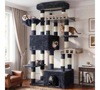 Gitelsnour Cat Tree, Heavy-Duty Cat Tower for Large Adult Cats, Main Coon Cat Tree Tower with Hammock, 2 Big Perches, 2 Cat Condos forIndoor Cats 20 lbs, 15 Scratching Posts, Smoky Gray GCT033G