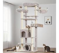Gitelsnour Cat Tree with Tunnel, Cat Tower for Indoor Cats, Tall Cat Tree Tower with Cat Condo, Food Station, Large Platform, Scratching Posts, Hammock, Light Gray GCT021W