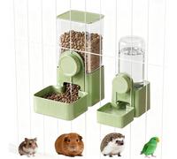 giteo bedding 2PCS Hanging Automatic Pet Food Water Dispenser, Feeder and Waterer Set for Cage, Auto Feeding Station for Rabbit, Guinea Pig, Bunny, Chinchilla, Ferret (Green)