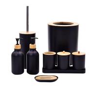 Gitohoni Bathroom Accessories Sets Complete - 9-Piece Bathroom Accessories Set with Trash Can Vanity Tray,2 Soap Dispensers,Toothbrush Cup,Toilet Brush,Qtip Holder,Soap and Toothbrush Holder Set Black