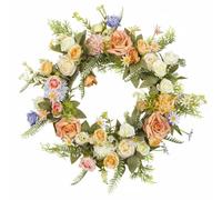 Gitohoni Spring Wreath Floral Door Wreath Rose Wreath Greenery Garland Welcome With Realistic Silk Petals And Foliage Suitable for front door porch wall decor fireplace event decor