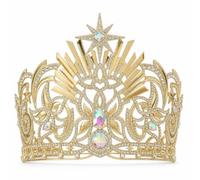 Gitohoni Tiara Headpiece With Rhinestones In Gold Alloy Openwork Filigree Elegant Regal Shape Luster Secure Rounded Base Suitable for beauty pageants formal portraits, Gold-AB