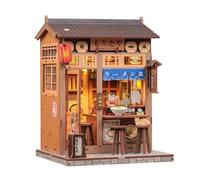 Gitohoni Wooden Japanese Ramen Shop Model Compact Japanese Street Food Diorama Kit Tabletop Dollhouse Ornament for Desk Decor