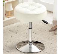 Gitrah White Vanity Chair for Makeup Room Round Ottoman Tufted PU Leather Makeup Chair Vanity Stools for Bathroom Height Adjustable 360 Swivel