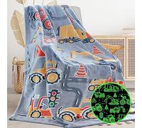 Gitrat Glow in The Dark Blanket Easter Gifts for Kids Fuzzy Cozy Warm Soft Fleece Glowing Tractor Blankets for Bed Sofa Couch Unique Gifts Construction Truck Throw Blanket for Boys Teens 50"×60"