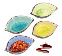 Gittoovo 4Pcs Ceramic Sauce Dishes Leaves Shape Handmade,Soy Sauce Dish,Mini Side Seasoning Dish,Snacks,Sushi,Fruit Appetizer,Dessert Dinner and Holds Bones Scraps from Meal,4 Colours